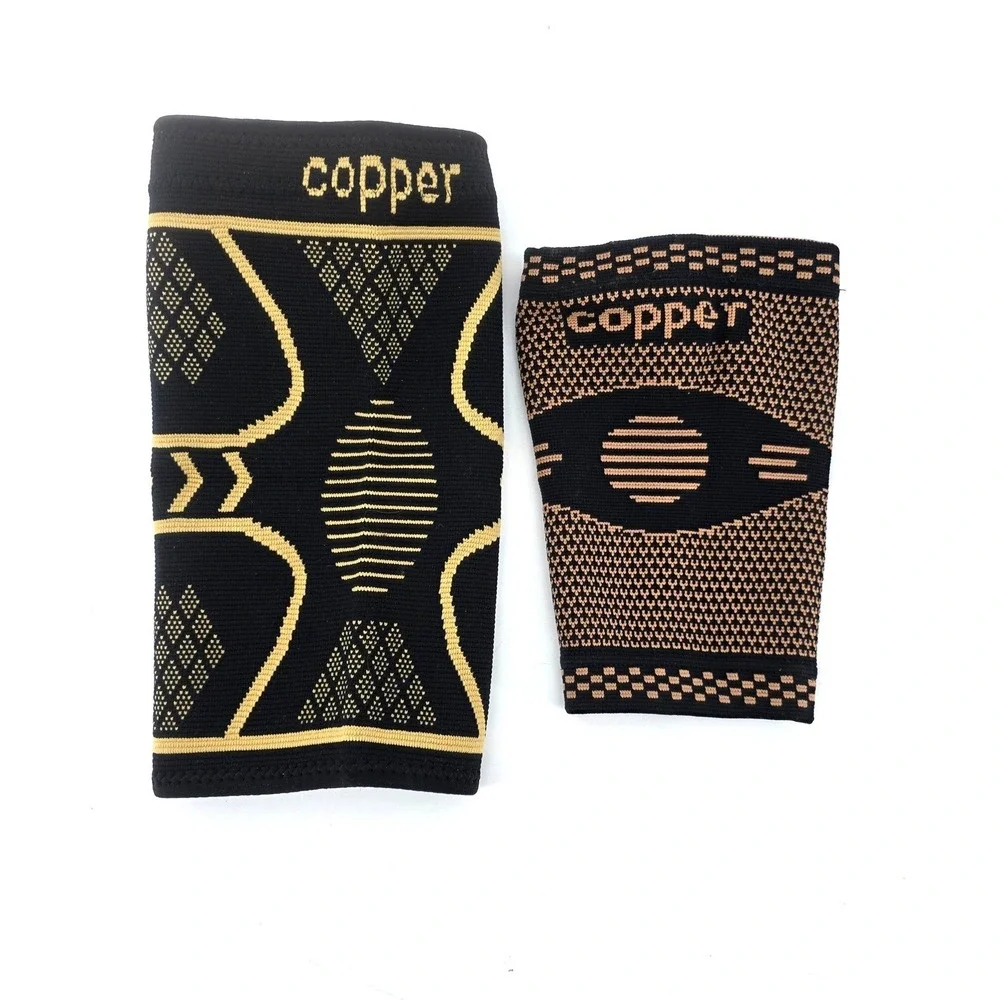 Copper Compression Knee Sleeves Set Black Gold Athletic Joint Support Braces 2pc